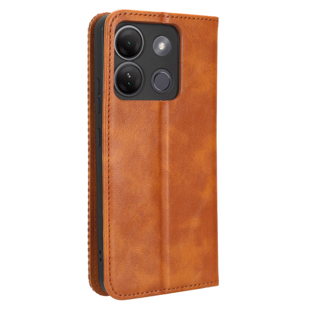 For Infinix Smart 7 Plus Anti-dust Phone Cover PU Leather Stand Wallet Retro Magnetic Closure Mobile Phone Case
