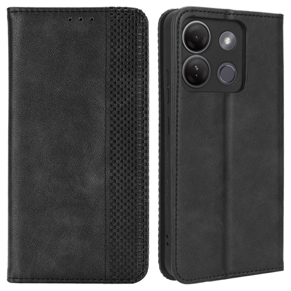 For Infinix Smart 7 HD 4G / X6516 PU Leather Magnetic Closure Mobile Cover Stand Wallet Retro Cell Phone Case