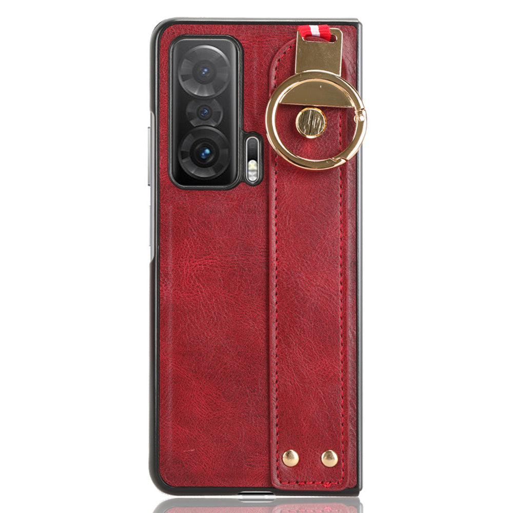 For Honor Magic V Wristband Phone Cover Leather Coating PC+TPU Case with Neck Strap