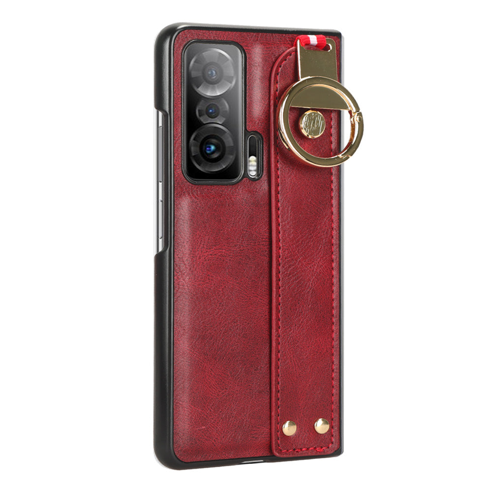For Honor Magic V Wristband Phone Cover Leather Coating PC+TPU Case with Neck Strap