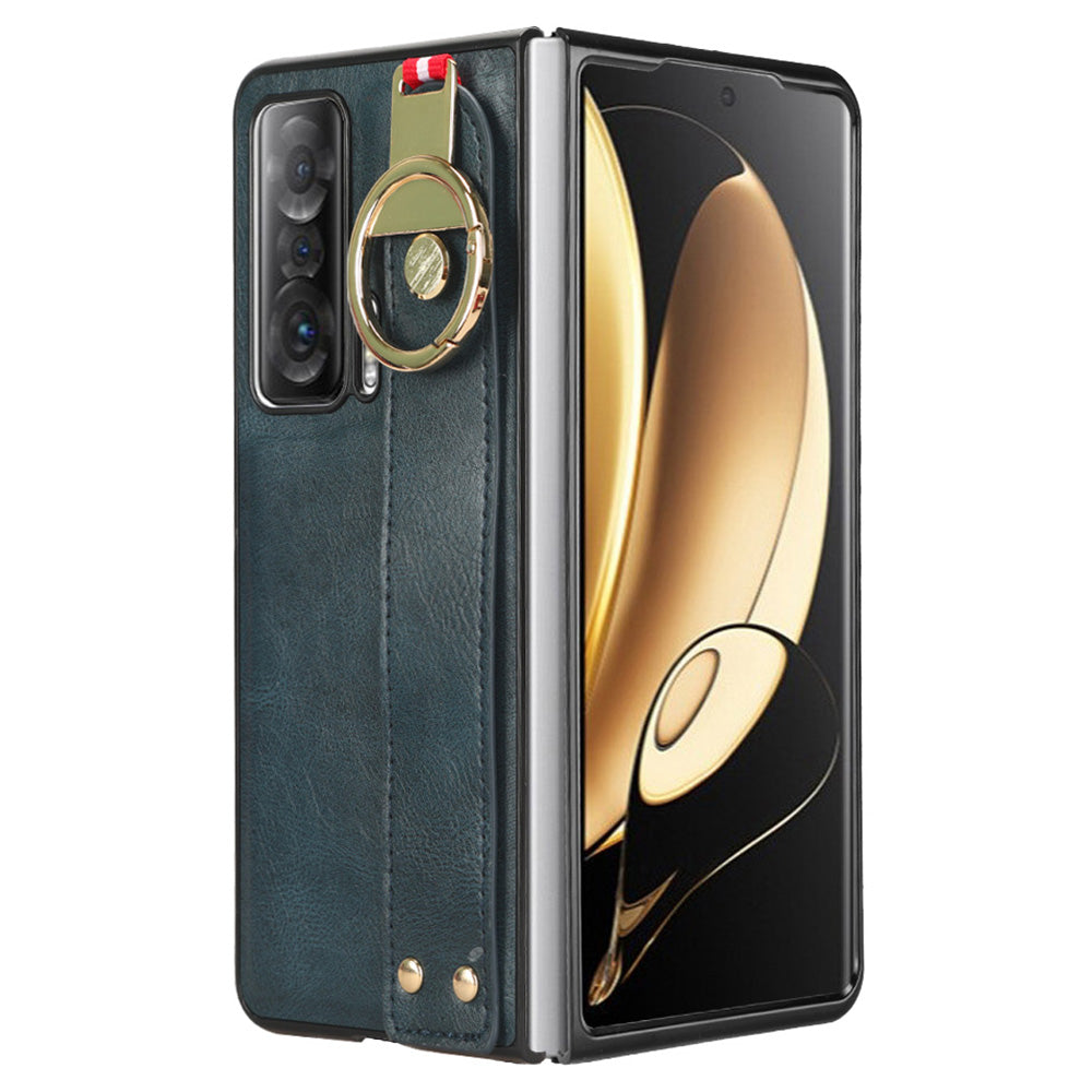 For Honor Magic V Wristband Phone Cover Leather Coating PC+TPU Case with Neck Strap