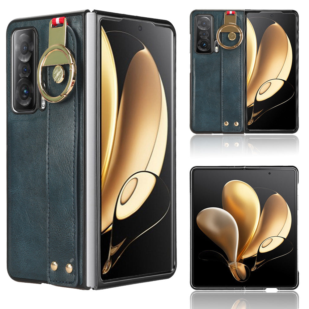 For Honor Magic V Wristband Phone Cover Leather Coating PC+TPU Case with Neck Strap