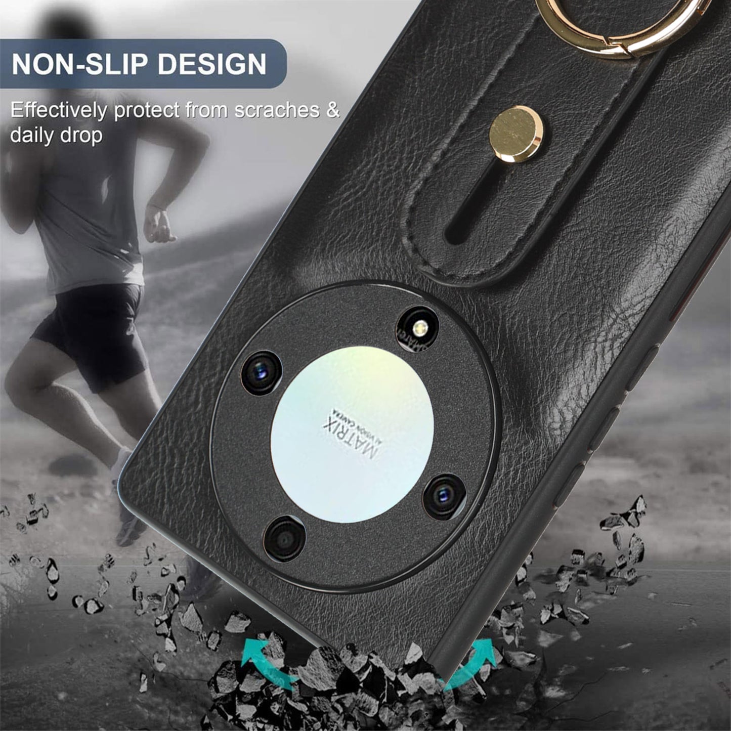 For Honor X9a 5G / Magic5 Lite 5G / X40 5G Leather Coated Phone Case Wristband Kickstand PC+TPU Protective Cover