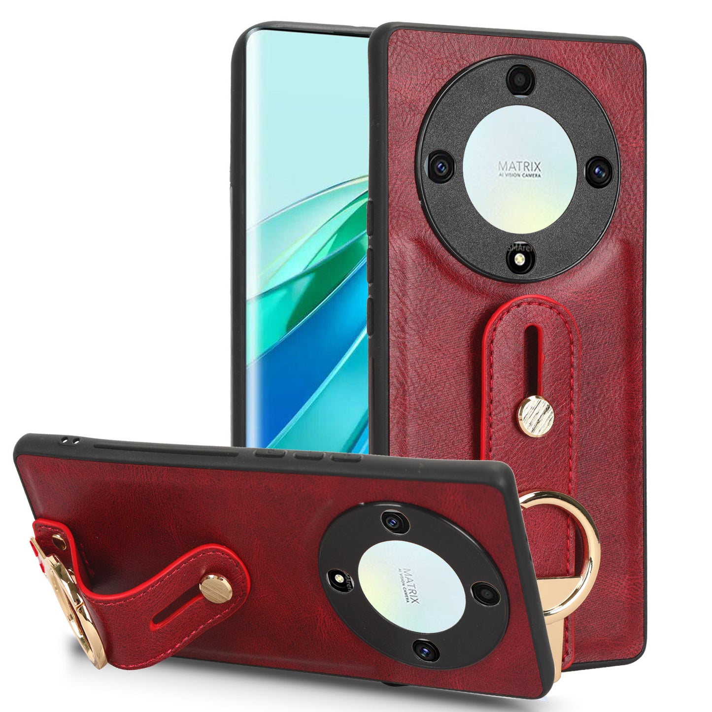 For Honor X9a 5G / Magic5 Lite 5G / X40 5G Leather Coated Phone Case Wristband Kickstand PC+TPU Protective Cover