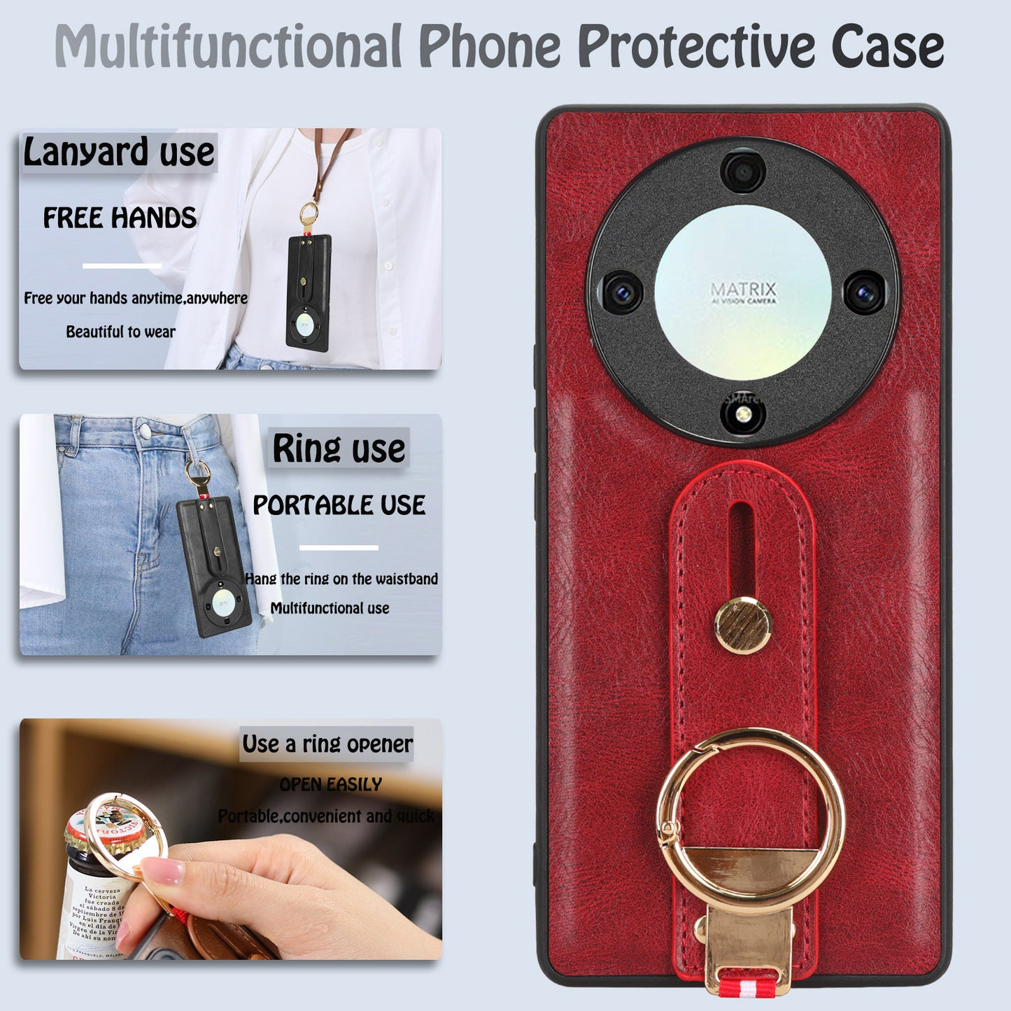 For Honor X9a 5G / Magic5 Lite 5G / X40 5G Leather Coated Phone Case Wristband Kickstand PC+TPU Protective Cover