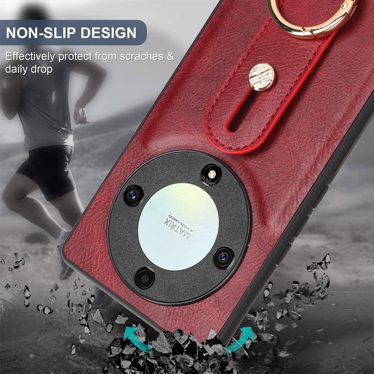 For Honor X9a 5G / Magic5 Lite 5G / X40 5G Leather Coated Phone Case Wristband Kickstand PC+TPU Protective Cover