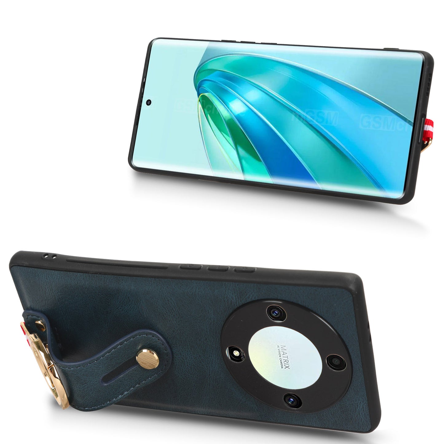 For Honor X9a 5G / Magic5 Lite 5G / X40 5G Leather Coated Phone Case Wristband Kickstand PC+TPU Protective Cover