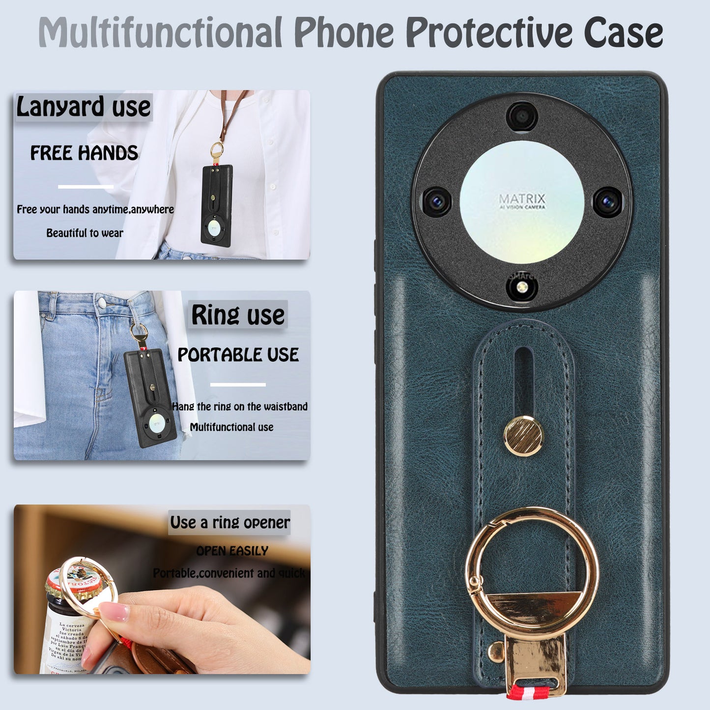 For Honor X9a 5G / Magic5 Lite 5G / X40 5G Leather Coated Phone Case Wristband Kickstand PC+TPU Protective Cover