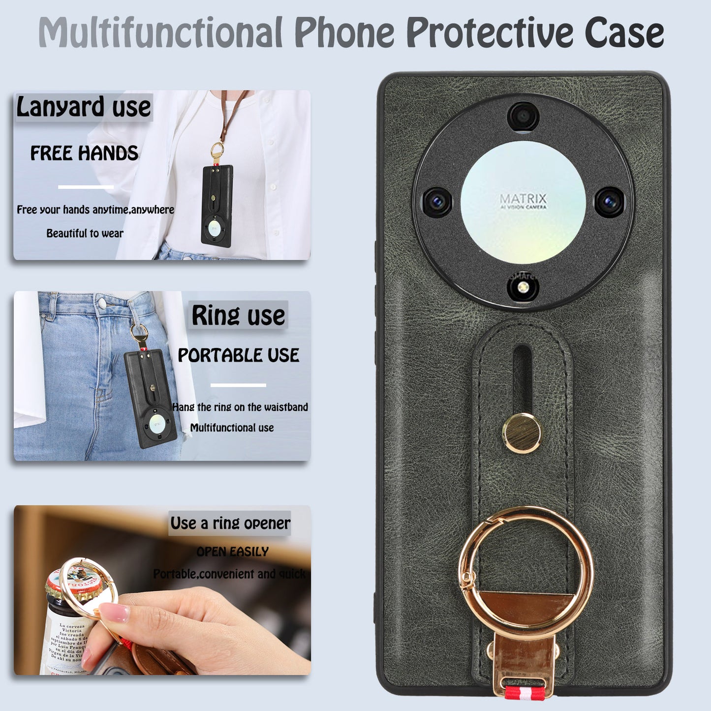 For Honor X9a 5G / Magic5 Lite 5G / X40 5G Leather Coated Phone Case Wristband Kickstand PC+TPU Protective Cover