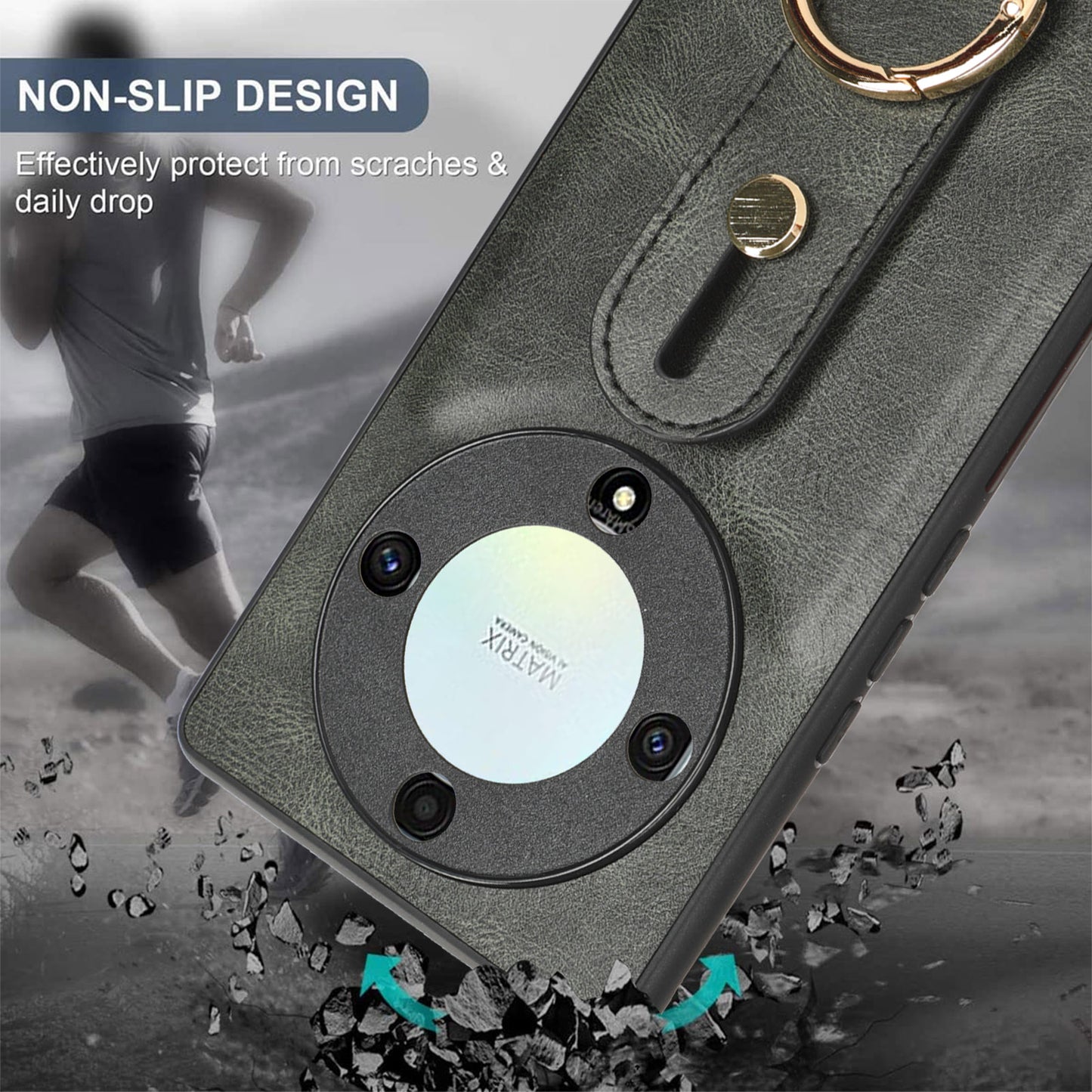 For Honor X9a 5G / Magic5 Lite 5G / X40 5G Leather Coated Phone Case Wristband Kickstand PC+TPU Protective Cover