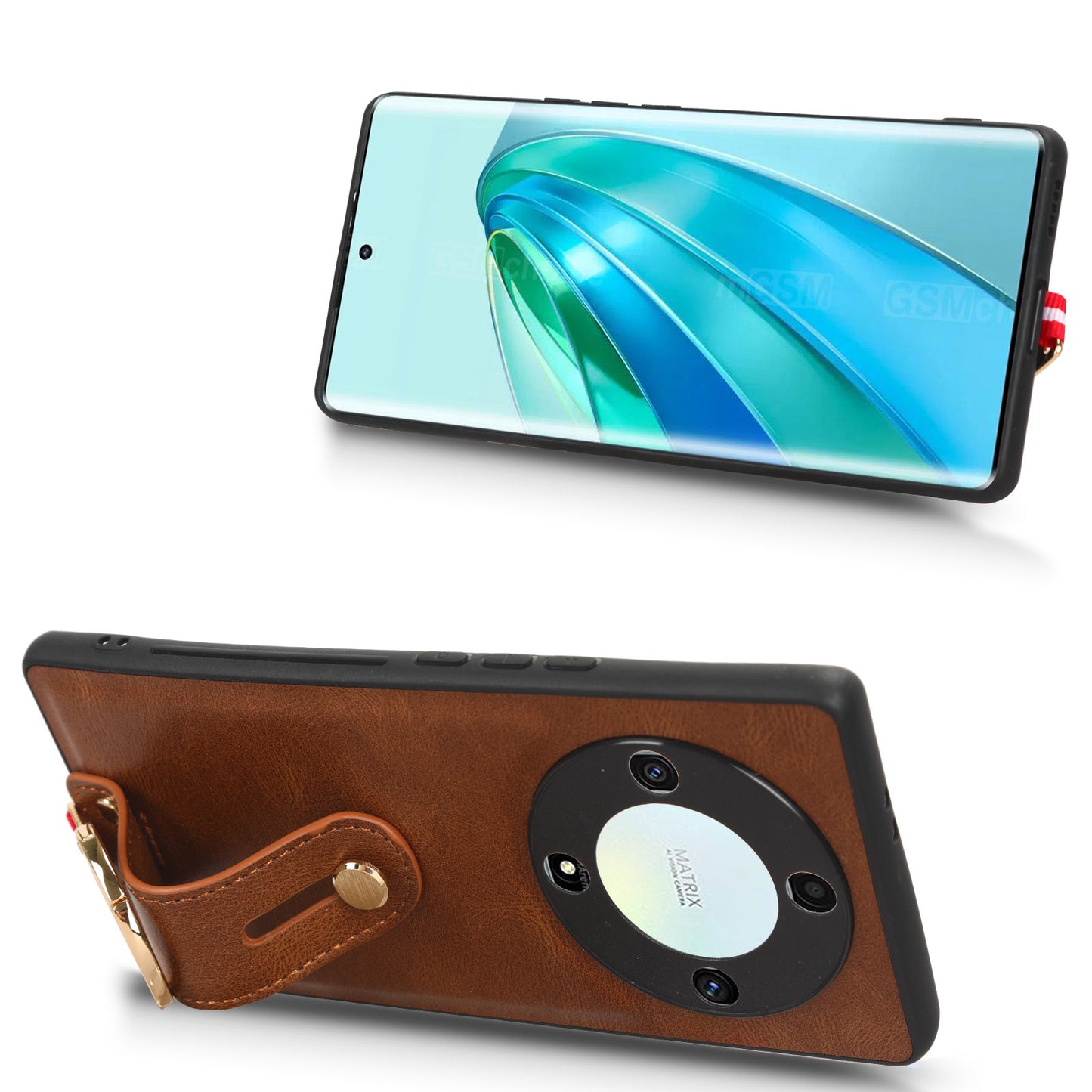 For Honor X9a 5G / Magic5 Lite 5G / X40 5G Leather Coated Phone Case Wristband Kickstand PC+TPU Protective Cover