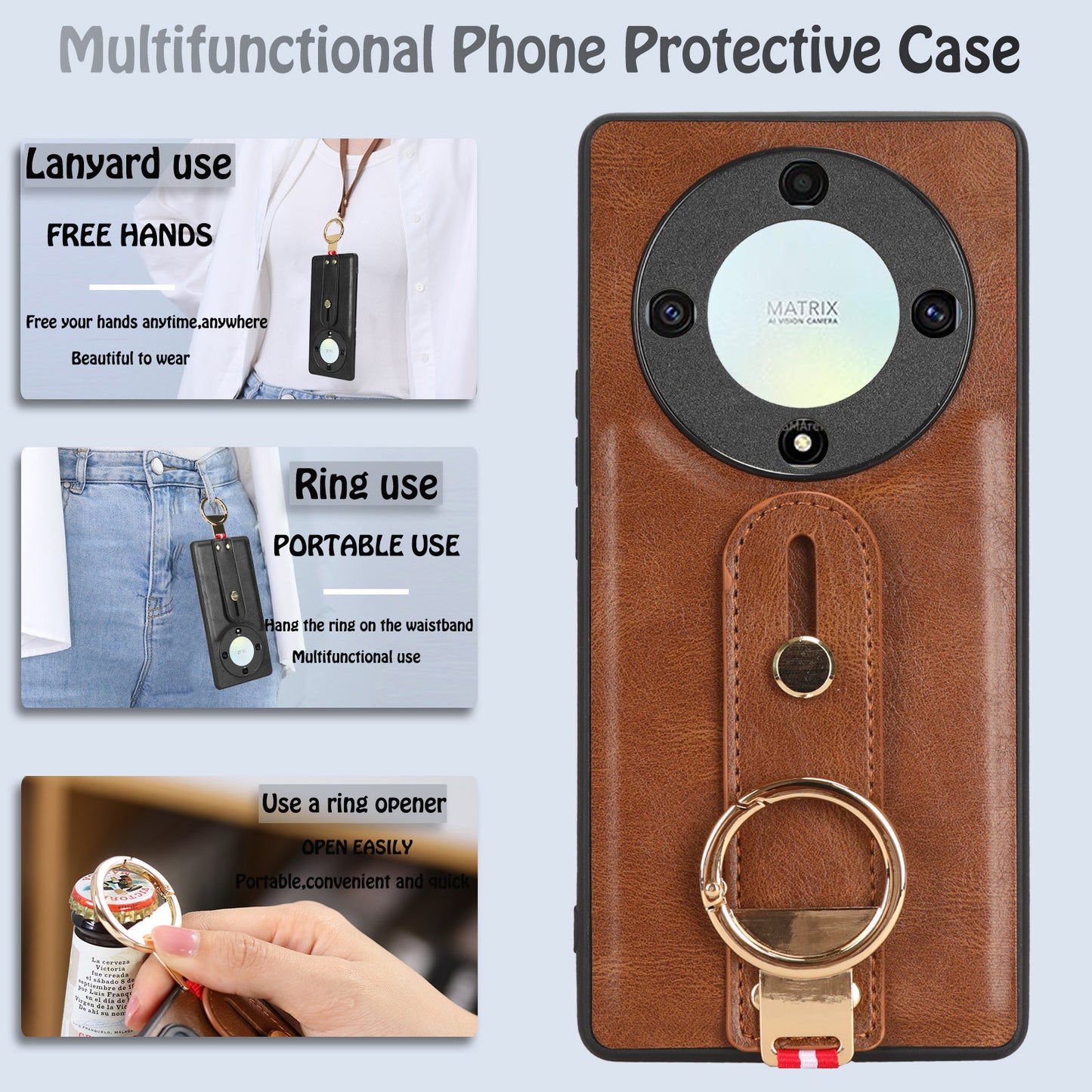For Honor X9a 5G / Magic5 Lite 5G / X40 5G Leather Coated Phone Case Wristband Kickstand PC+TPU Protective Cover