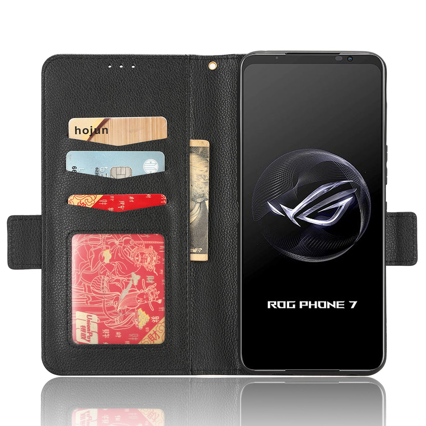 For Asus ROG Phone 7 5G Flip Stand Phone Shell PU Leather Wallet Anti-drop Case Litchi Texture Phone Cover