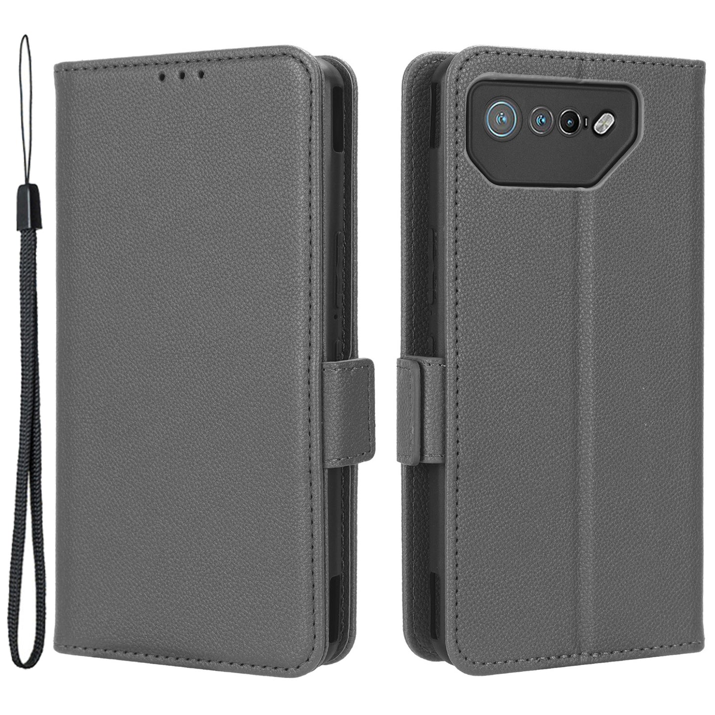 For Asus ROG Phone 7 5G Flip Stand Phone Shell PU Leather Wallet Anti-drop Case Litchi Texture Phone Cover