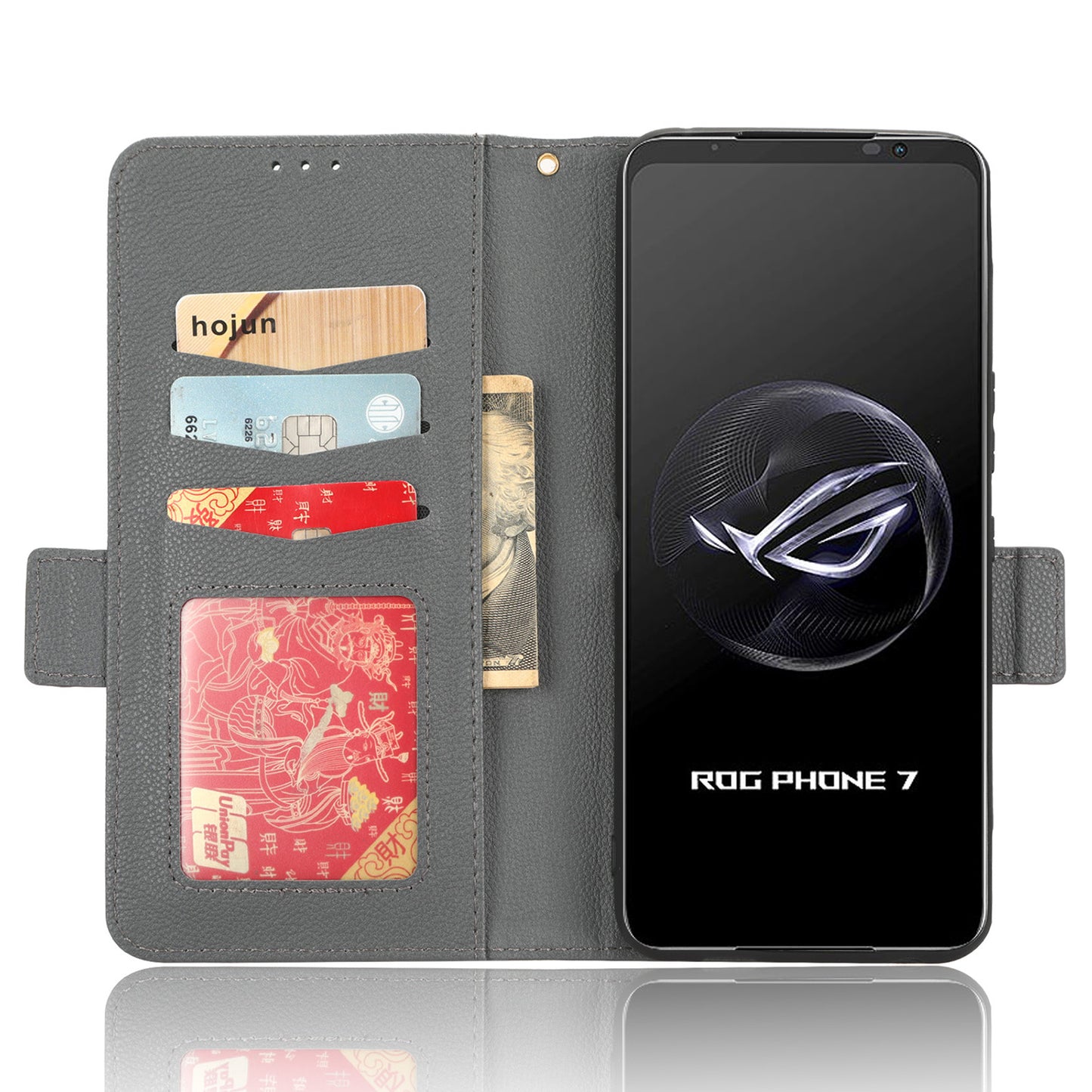 For Asus ROG Phone 7 5G Flip Stand Phone Shell PU Leather Wallet Anti-drop Case Litchi Texture Phone Cover