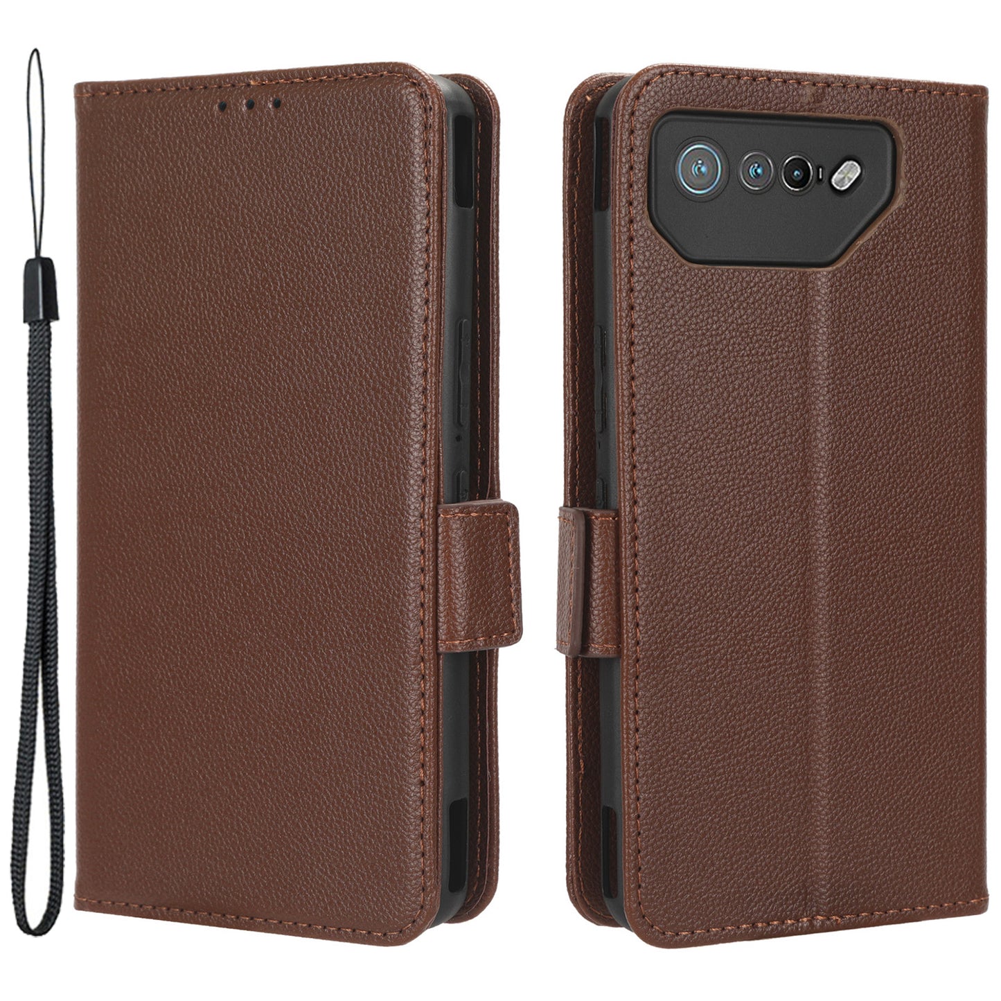 For Asus ROG Phone 7 5G Flip Stand Phone Shell PU Leather Wallet Anti-drop Case Litchi Texture Phone Cover