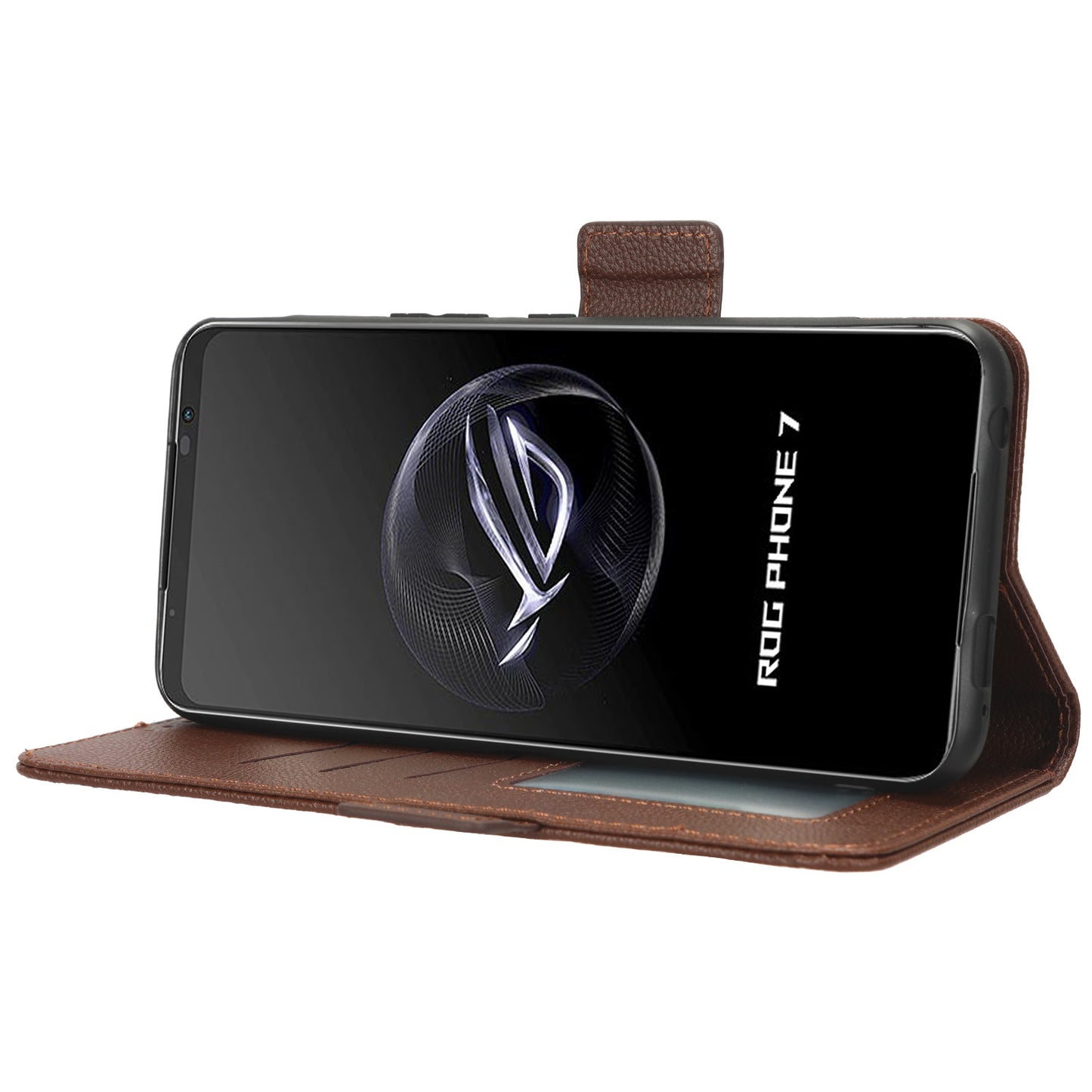 For Asus ROG Phone 7 5G Flip Stand Phone Shell PU Leather Wallet Anti-drop Case Litchi Texture Phone Cover