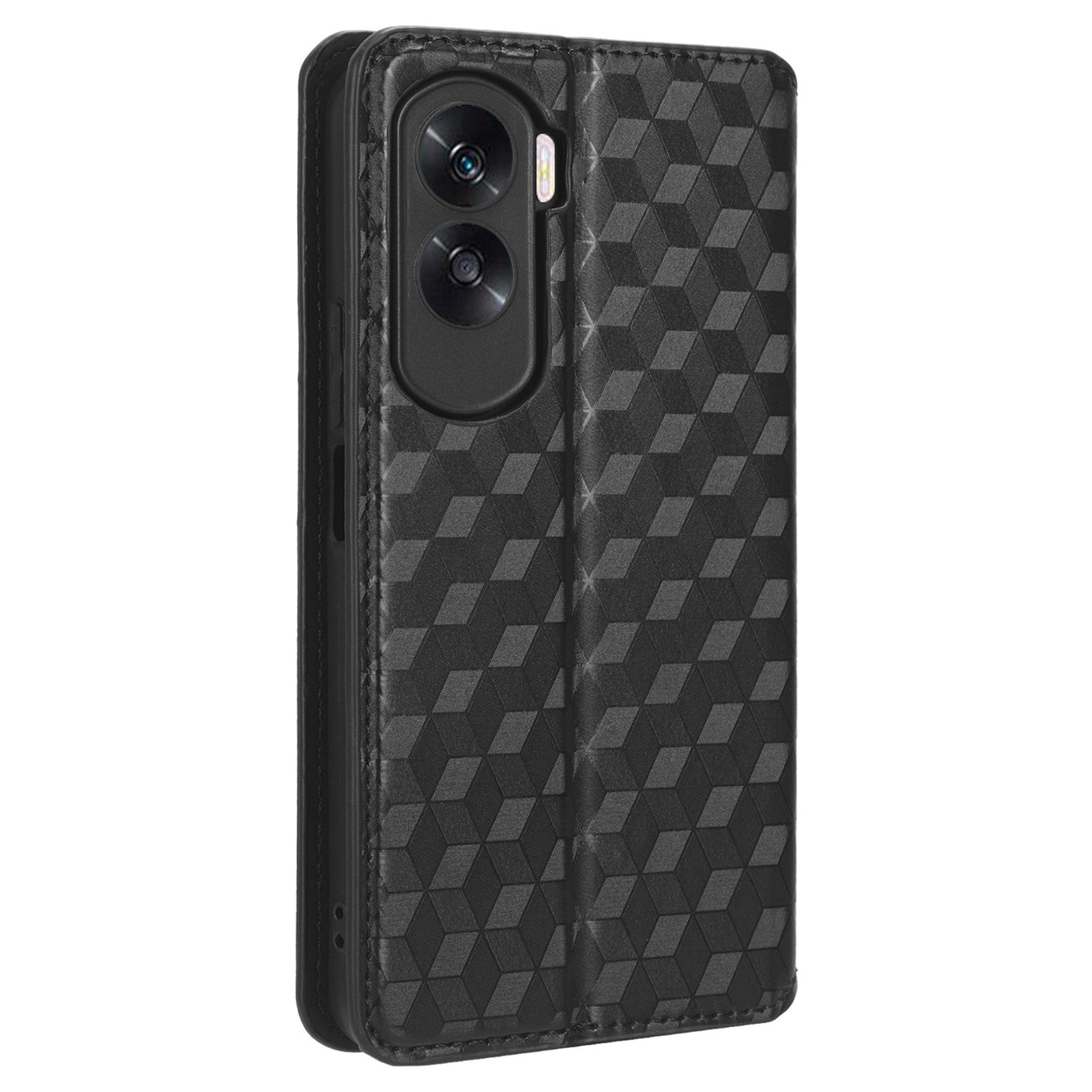 For Honor 90 Lite 5G / X50i 5G Wallet Stand Flip Phone Cover Rhombus Imprinted PU Leather Phone Case