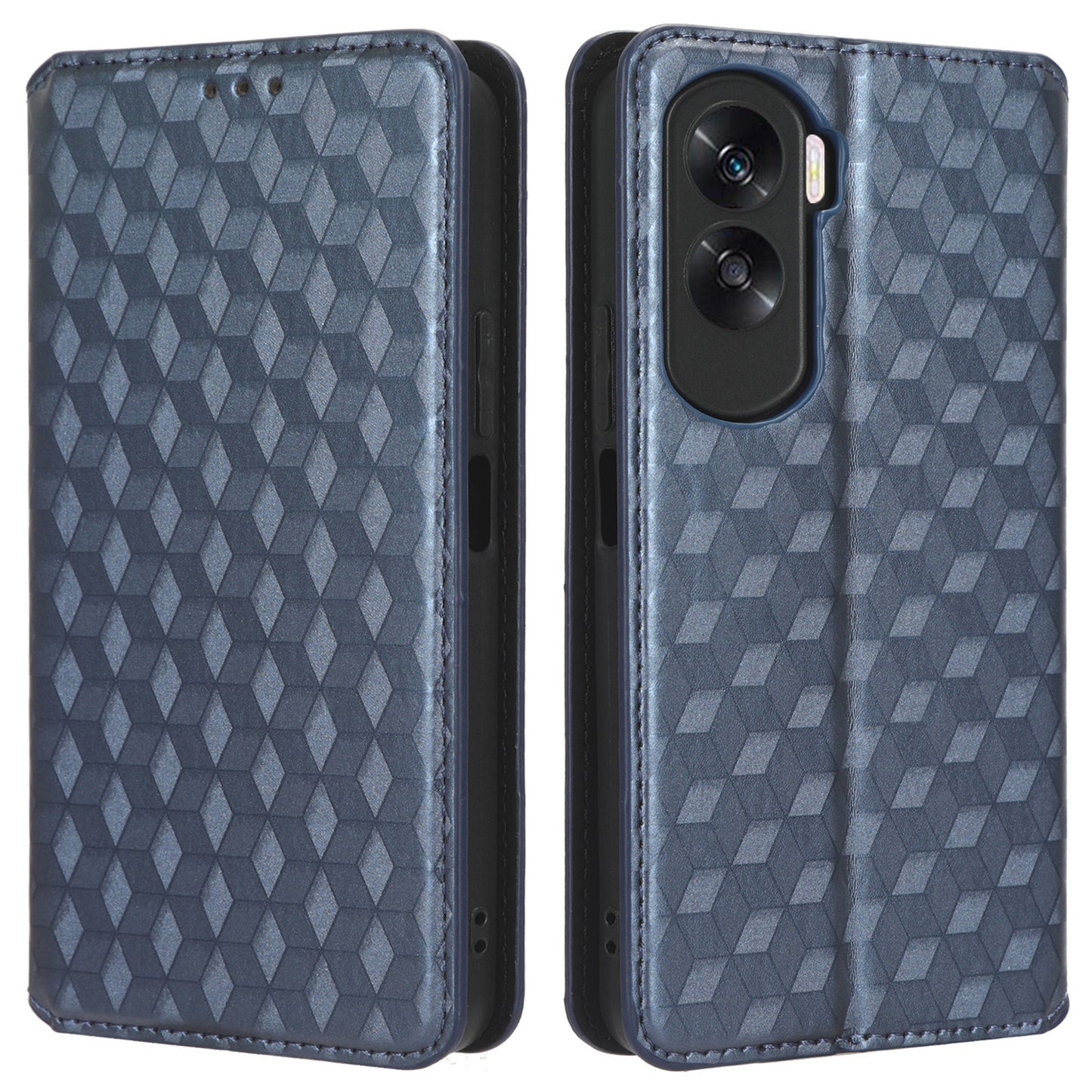 For Honor 90 Lite 5G / X50i 5G Wallet Stand Flip Phone Cover Rhombus Imprinted PU Leather Phone Case