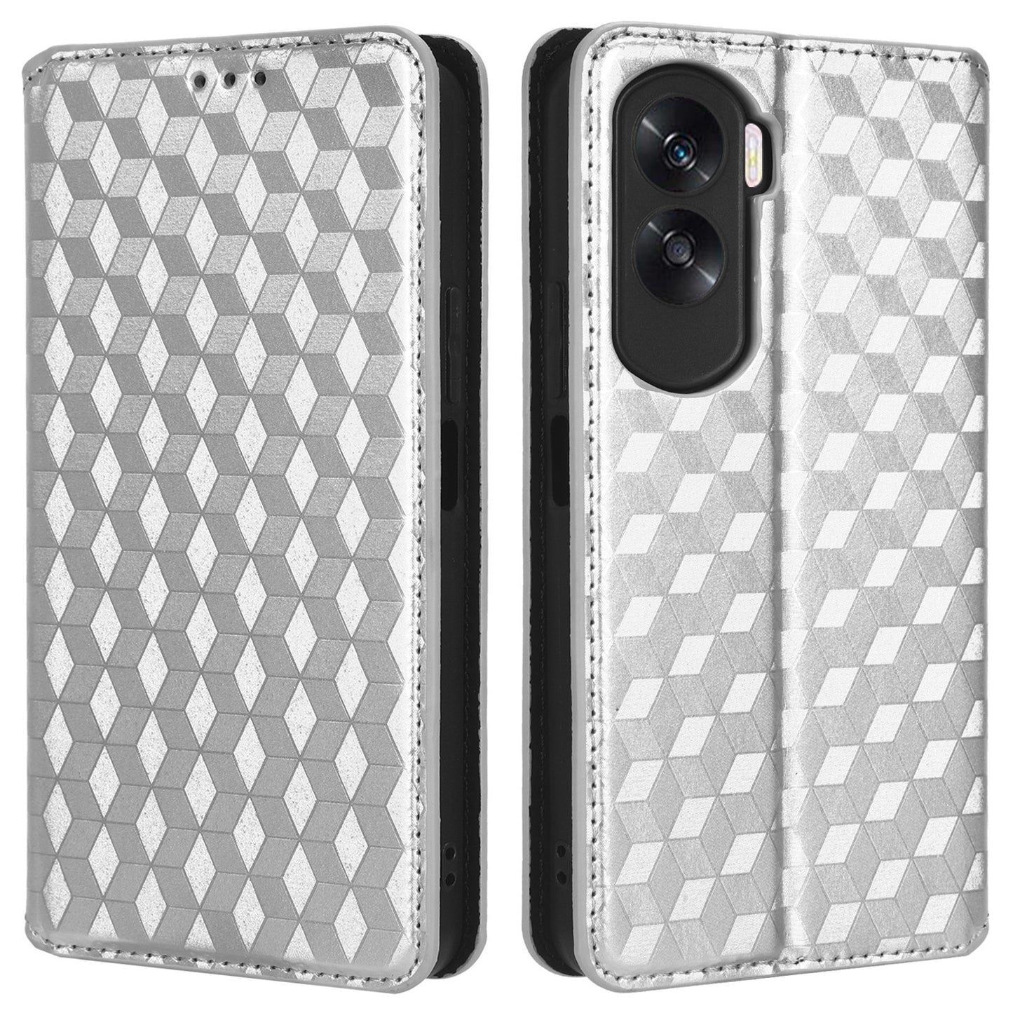 For Honor 90 Lite 5G / X50i 5G Wallet Stand Flip Phone Cover Rhombus Imprinted PU Leather Phone Case