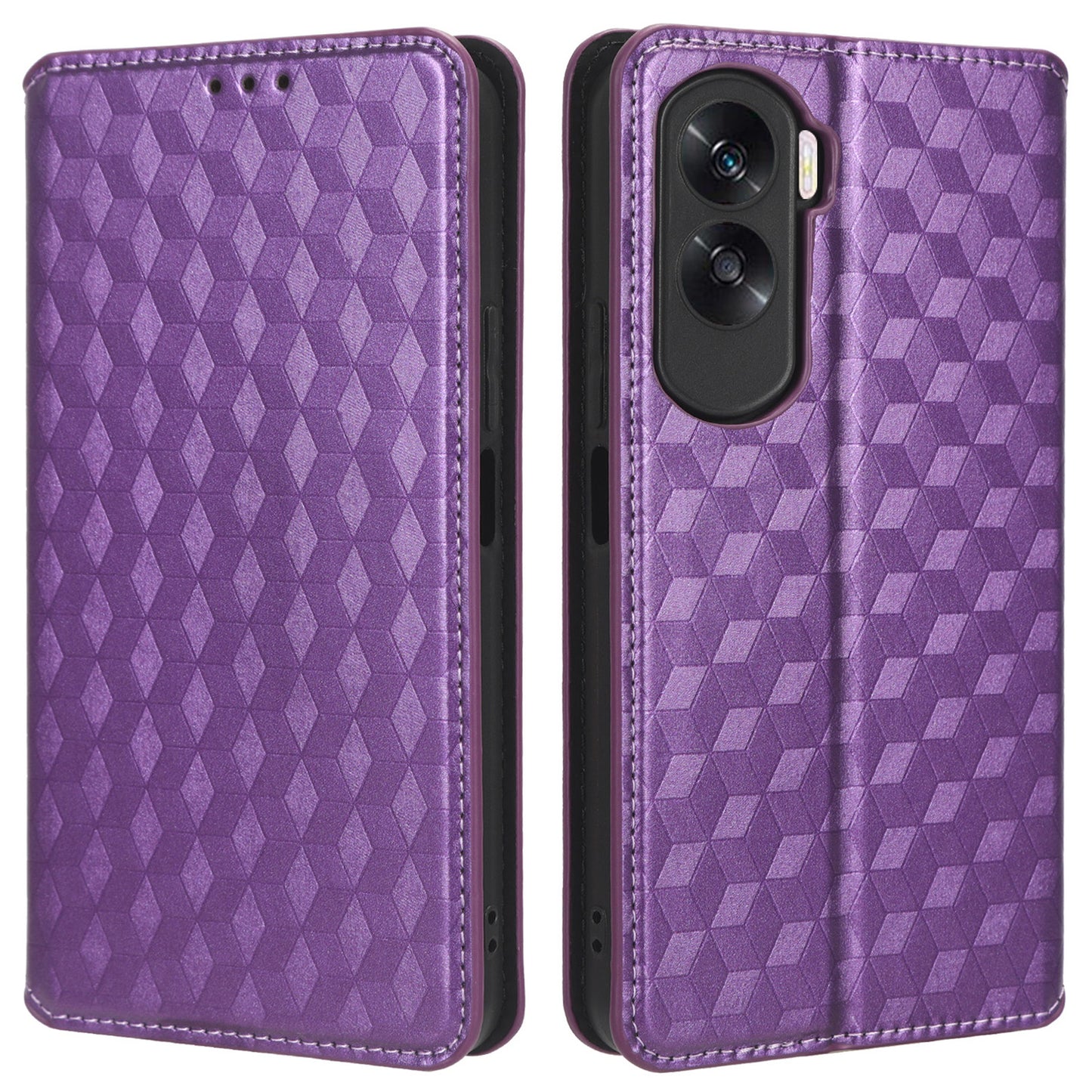 For Honor 90 Lite 5G / X50i 5G Wallet Stand Flip Phone Cover Rhombus Imprinted PU Leather Phone Case