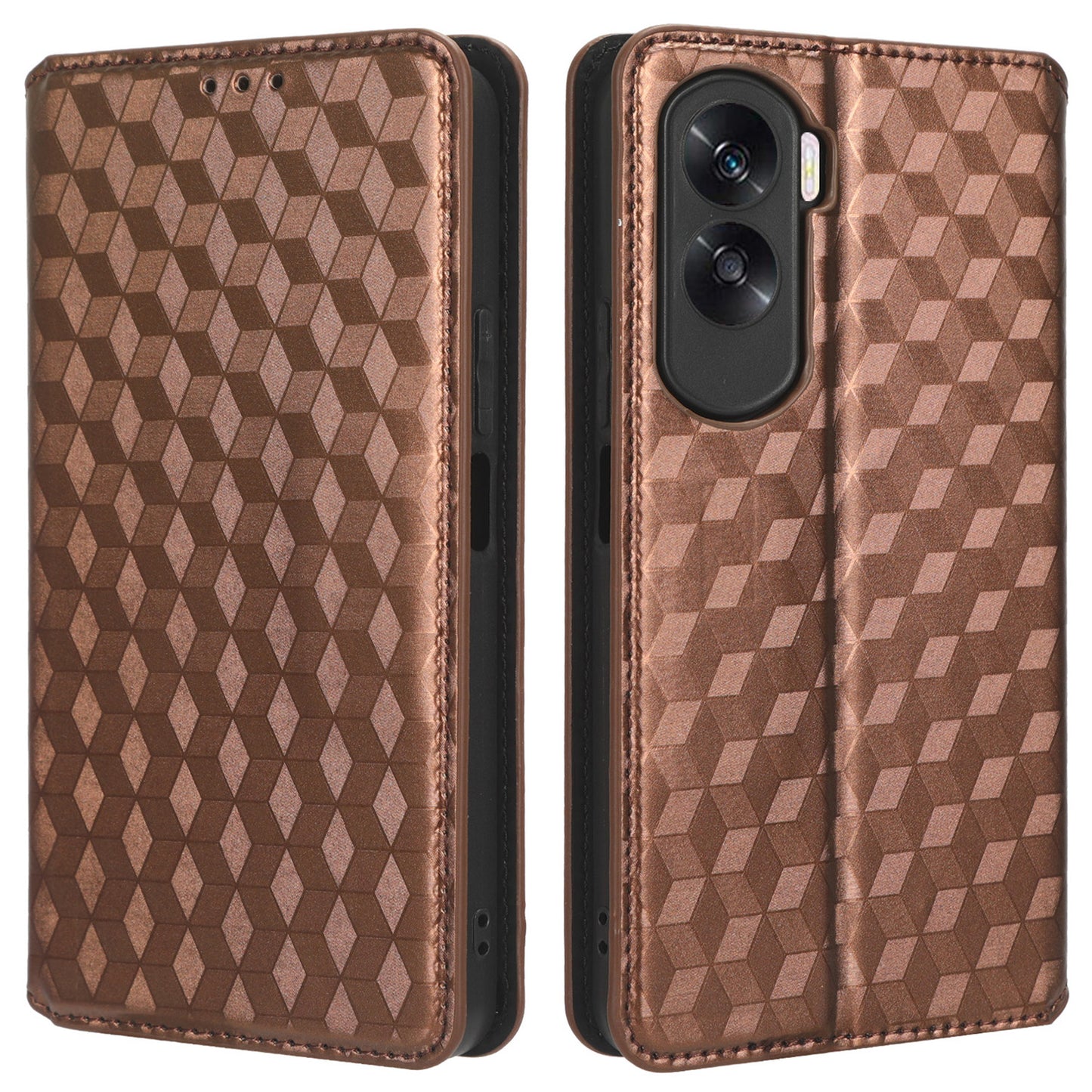 For Honor 90 Lite 5G / X50i 5G Wallet Stand Flip Phone Cover Rhombus Imprinted PU Leather Phone Case