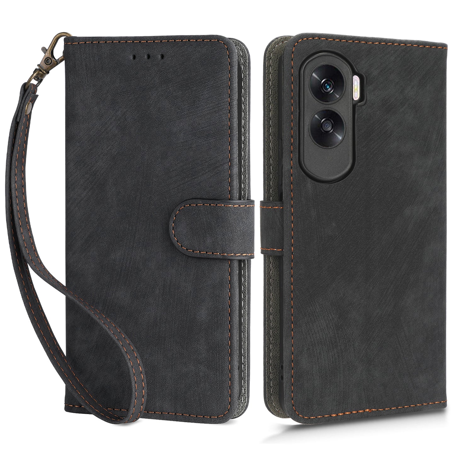 For Honor 90 Lite 5G / X50i 5G RFID Blocking PU Leather Case Cell Phone Wallet Stand Cover with Strap
