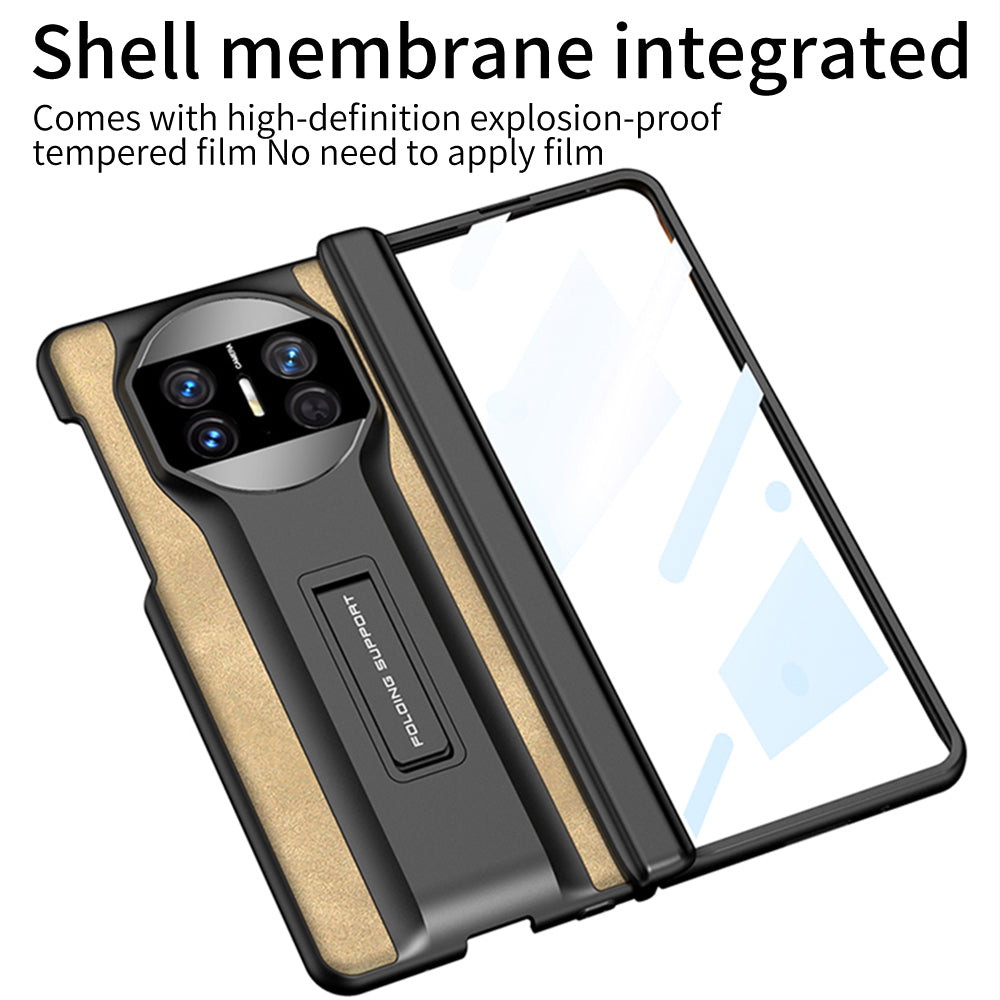 GKK For Huawei Mate X3 5G Hidden Kickstand Case Magnetic Matte Leather Coating PC Cover with HD Glass Screen Film