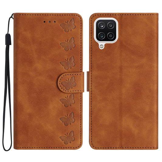 Leather Cover for Samsung Galaxy A22 4G (EU Version) Butterfly Imprinted Stand Wallet Drop-proof Case