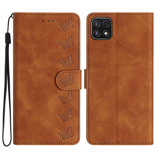 For Samsung Galaxy A22 5G (EU Version) PU Leather Stand Wallet Phone Case Butterfly Imprinted Drop-proof Cover