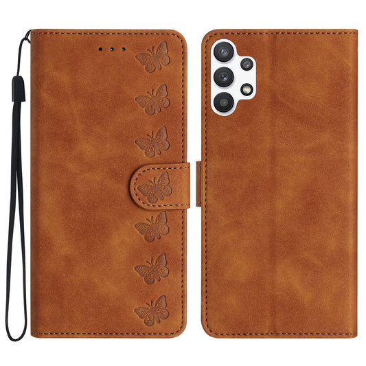 For Samsung Galaxy A32 5G / M32 5G Butterfly Imprinted Phone Case Leather Wallet Shockproof Shell with Stand