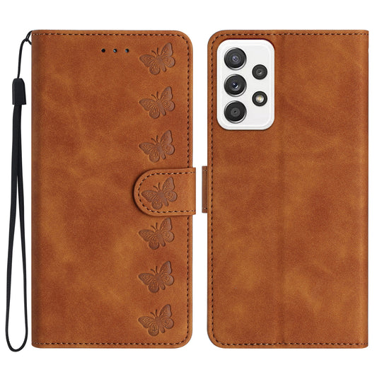 For Samsung Galaxy A52 5G / A52 4G / A52s 5G Drop-proof Butterfly Imprinted Shell Leather Wallet Stand Phone Case