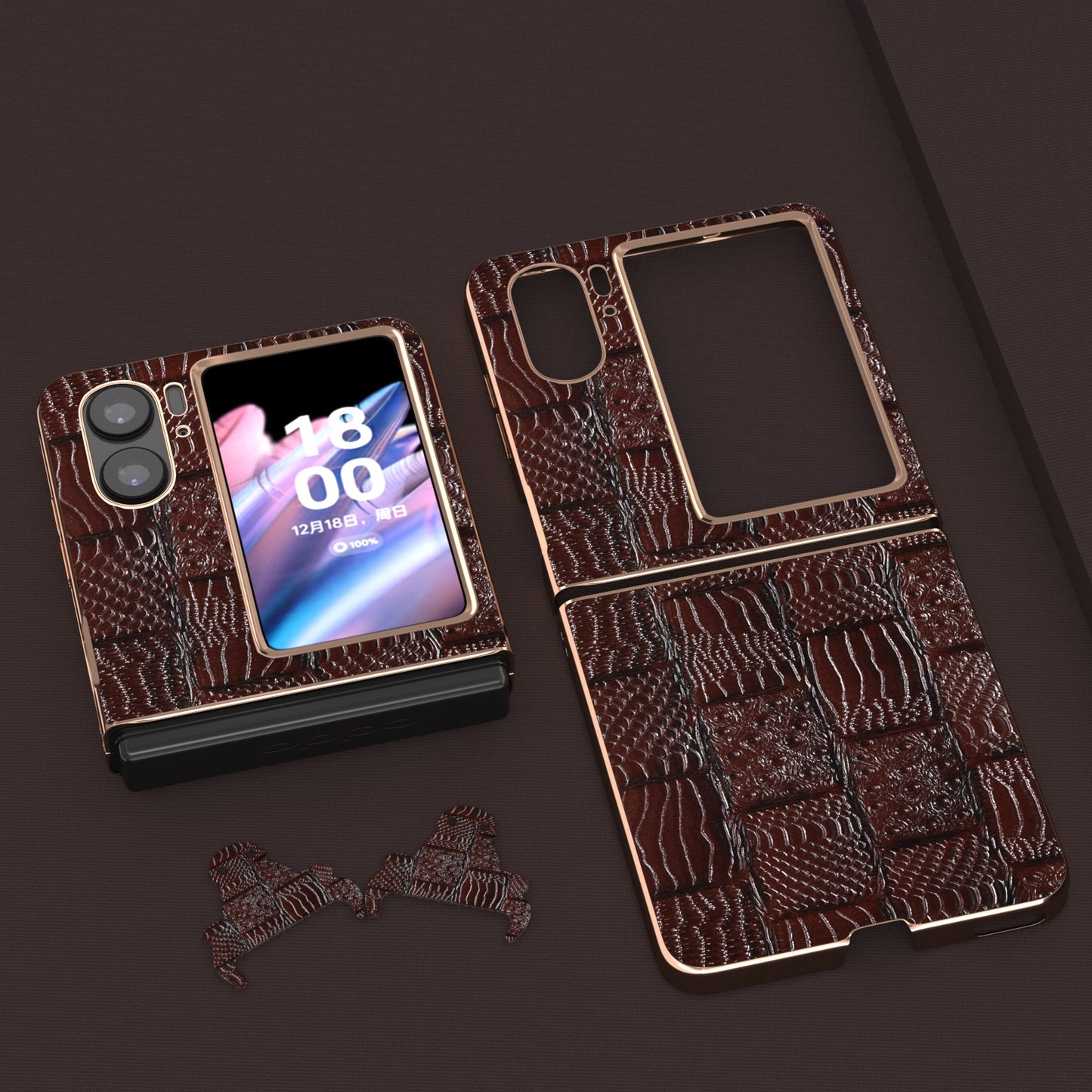 For Oppo Find N2 Flip 5G Genuine Cow Leather+PC Phone Case Nano Electroplating Mahjong Texture Back Cover