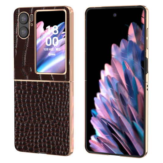 For Oppo Find N2 Flip 5G Genuine Cow Leather+PC Shockproof Cover Crocodile Texture Nano Electroplating Phone Case