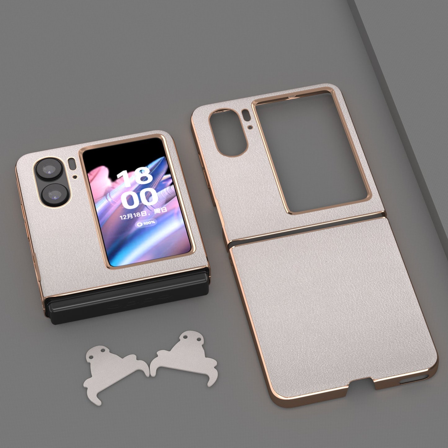 For Oppo Find N2 Flip 5G Nano Electroplating Back Cover Genuine Cow Leather+PC Textured Phone Case