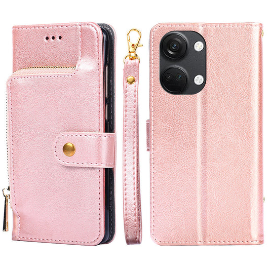 Phone Case for OnePlus Nord 3 5G / Ace 2V 5G Zipper Pocket PU Leather Wallet Foldable Stand Cover with Strap