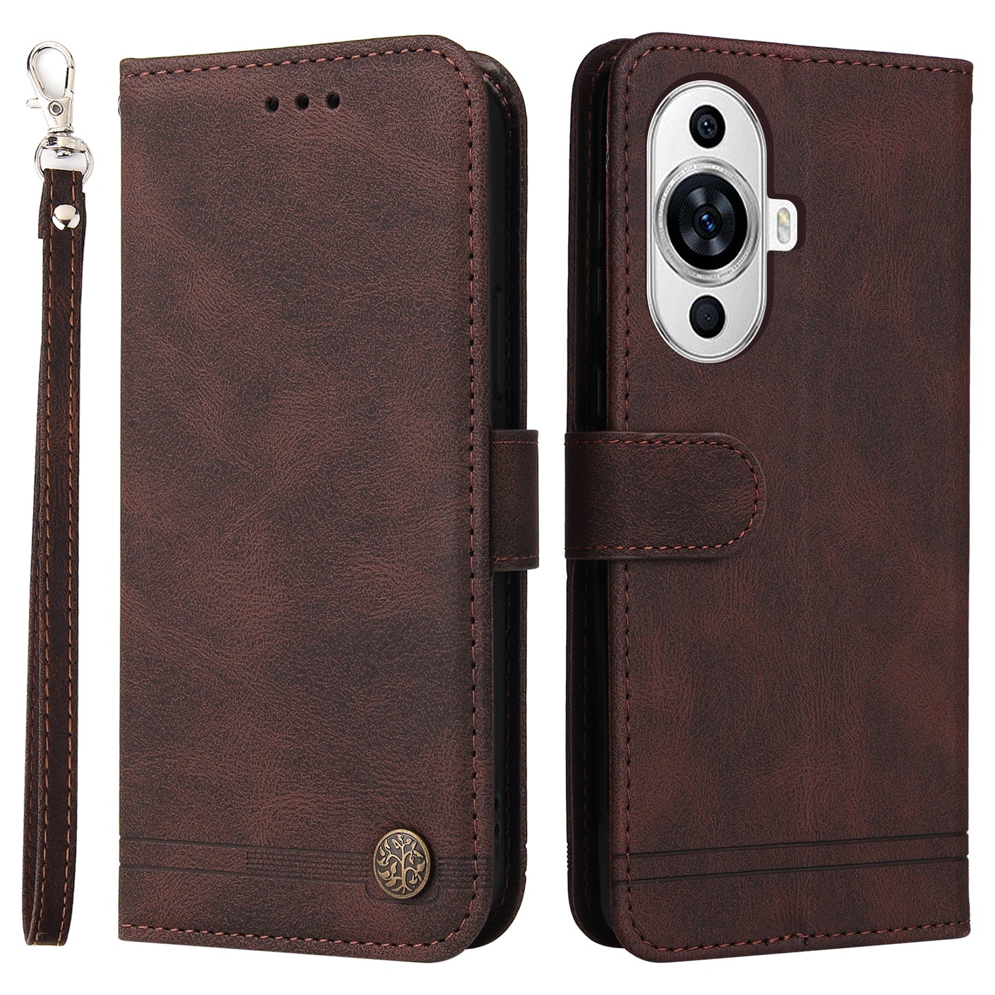 For Huawei nova 11 PU Leather Wallet Phone Case Imprinted Lines Stand Skin-touch Protective Cover