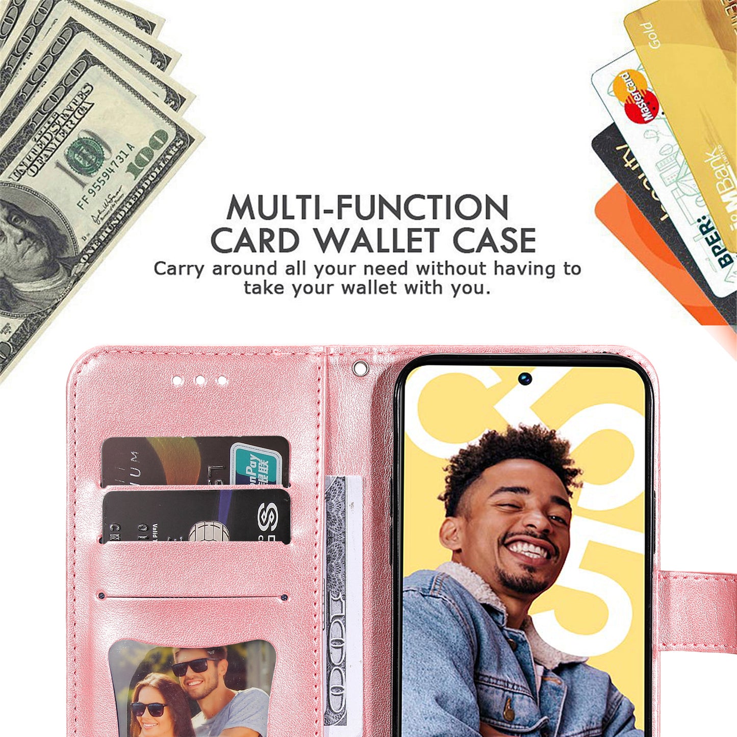 For Realme C55 PU Leather Wallet Stand Phone Cover Flower Imprinting Smartphone Case