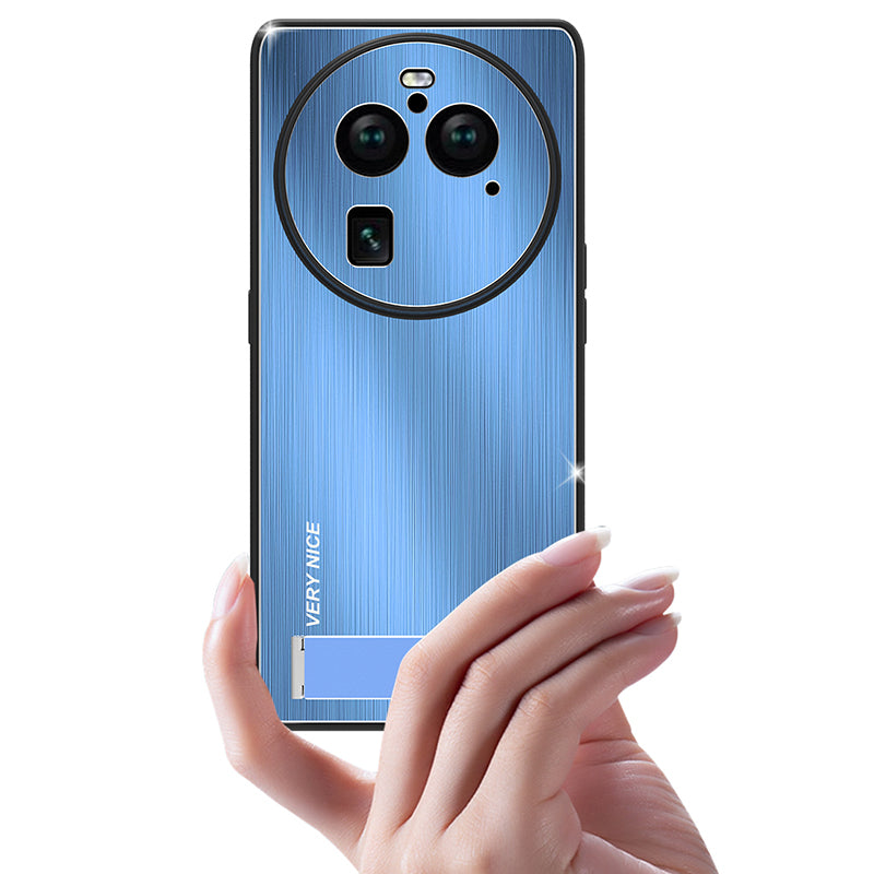 Phone Case for Oppo Find X6 Pro TPU Bumper Aluminium Alloy Brushed Back Kickstand Phone Cover