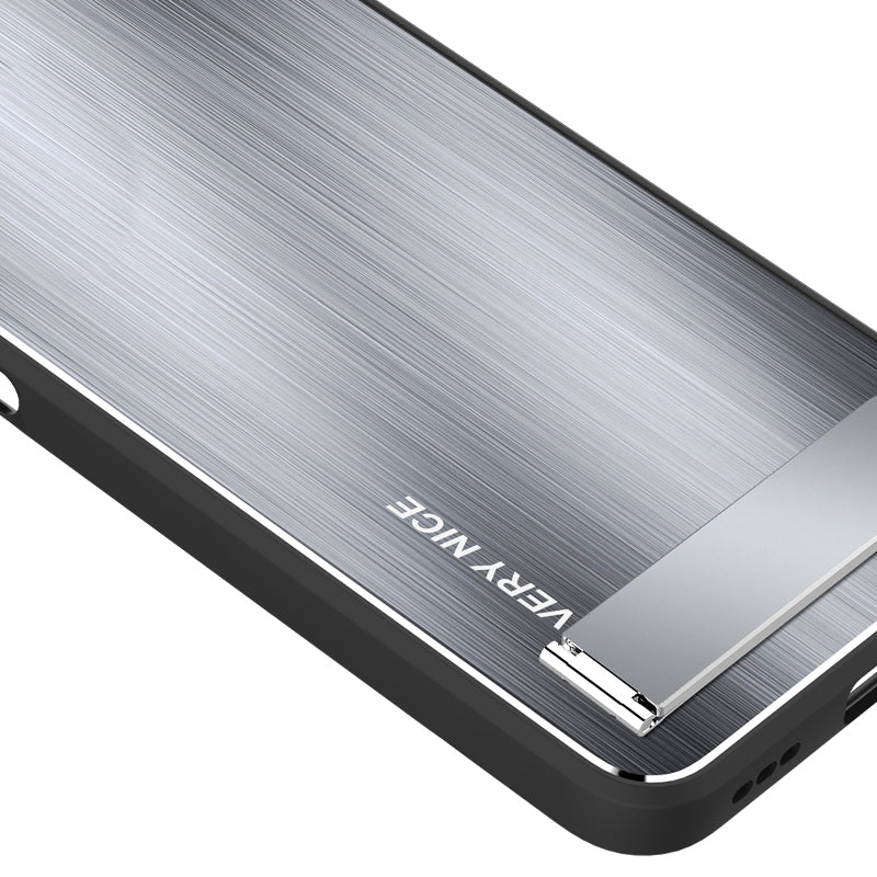 Phone Case for Oppo Find X6 TPU Bumper Aluminium Alloy Brushed Back Phone Cover with Kickstand