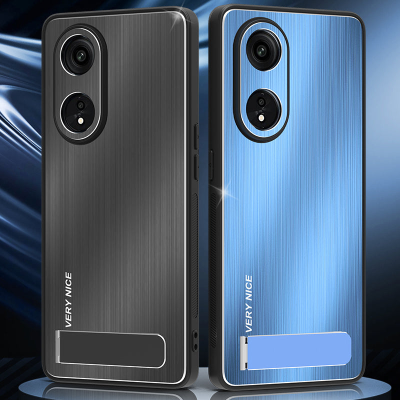 Back Cover for Oppo A1 Pro 5G / Reno8 T 5G / A98 5G TPU Bumper+Aluminium Alloy Brushed Kickstand Case