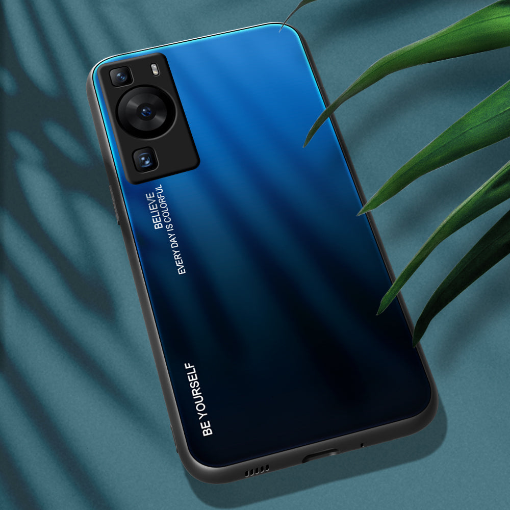 For Huawei P60 Gradient Color Back Shell Tempered Glass + PC + TPU Hybrid Protective Phone Case