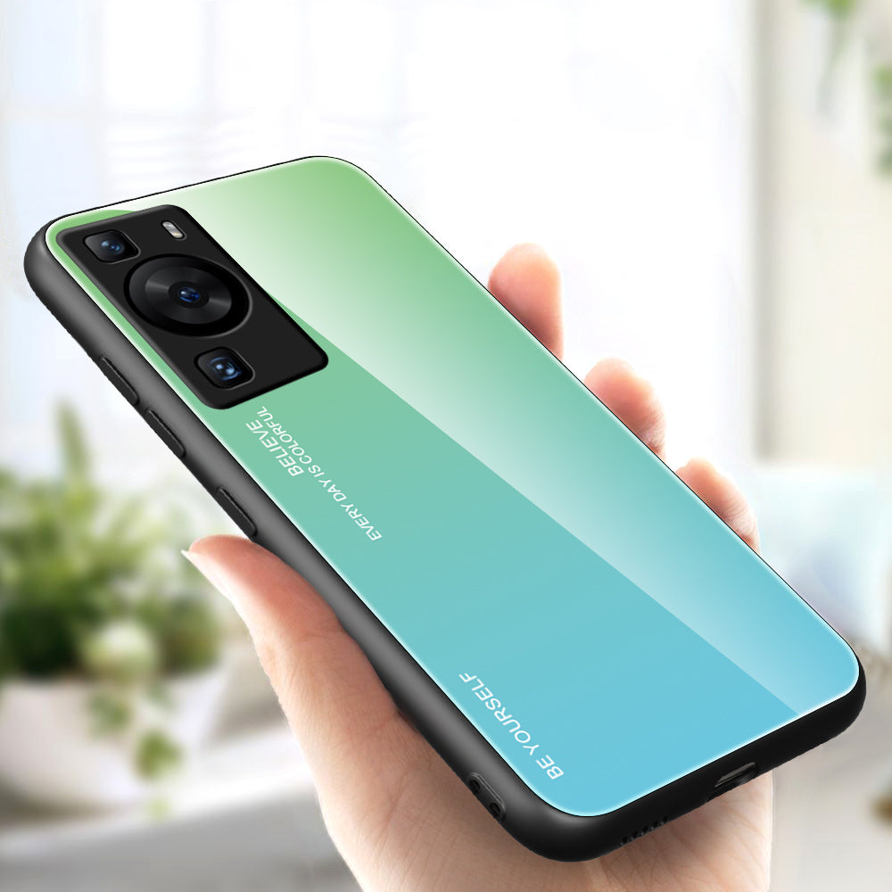 For Huawei P60 Gradient Color Back Shell Tempered Glass + PC + TPU Hybrid Protective Phone Case