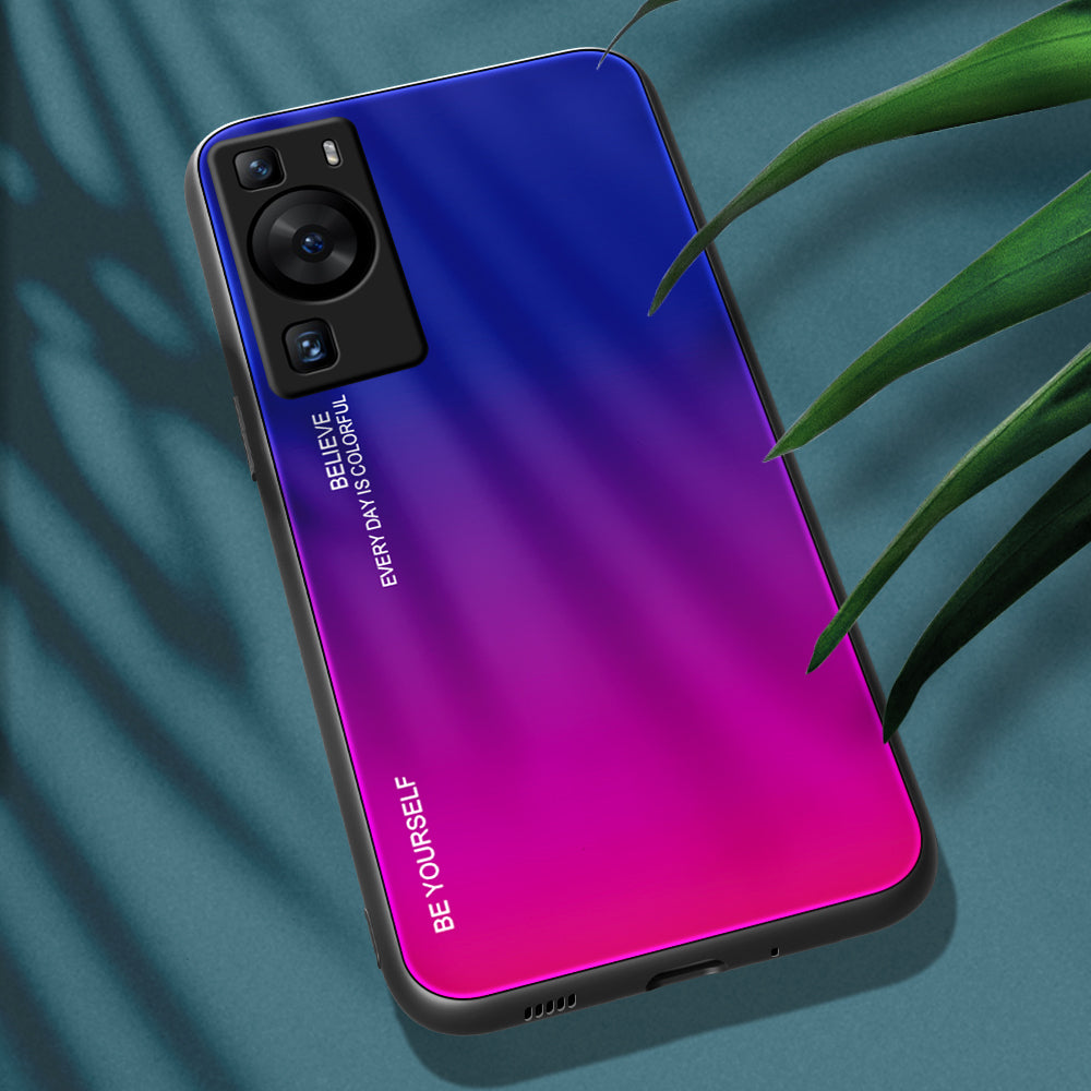 For Huawei P60 Gradient Color Back Shell Tempered Glass + PC + TPU Hybrid Protective Phone Case