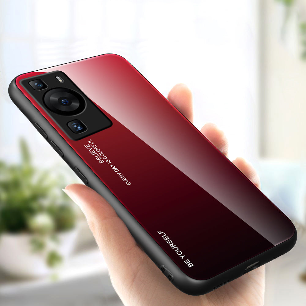 For Huawei P60 Gradient Color Back Shell Tempered Glass + PC + TPU Hybrid Protective Phone Case