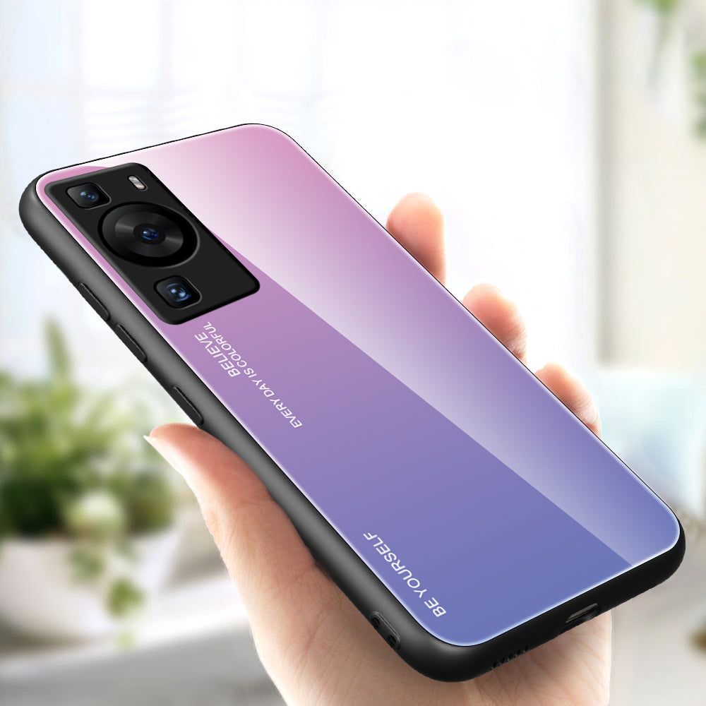 For Huawei P60 Gradient Color Back Shell Tempered Glass + PC + TPU Hybrid Protective Phone Case