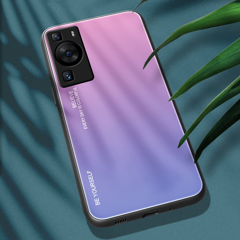 For Huawei P60 Gradient Color Back Shell Tempered Glass + PC + TPU Hybrid Protective Phone Case