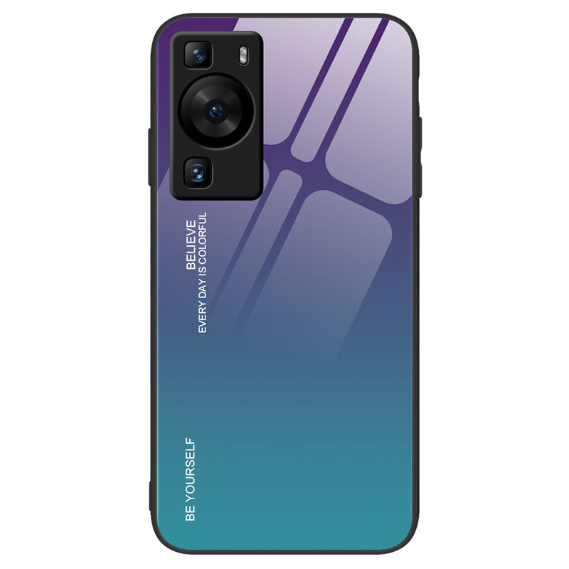 For Huawei P60 Gradient Color Back Shell Tempered Glass + PC + TPU Hybrid Protective Phone Case