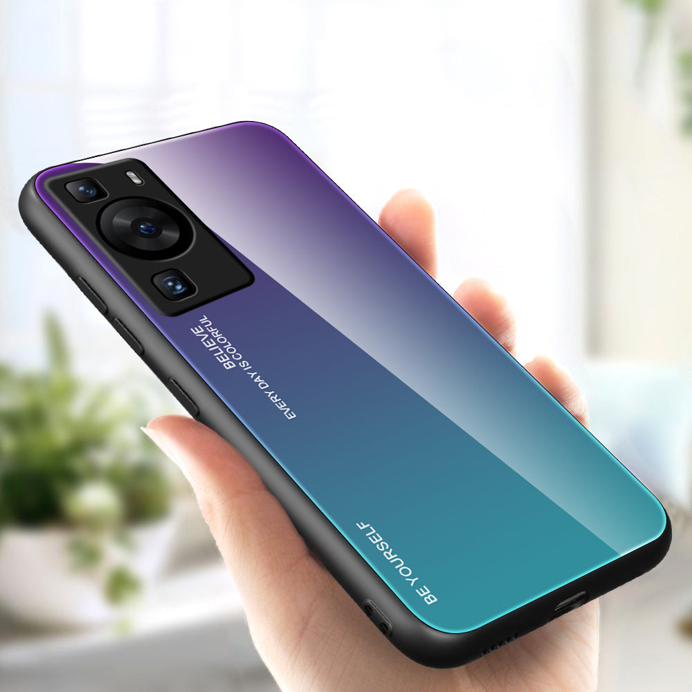 For Huawei P60 Gradient Color Back Shell Tempered Glass + PC + TPU Hybrid Protective Phone Case