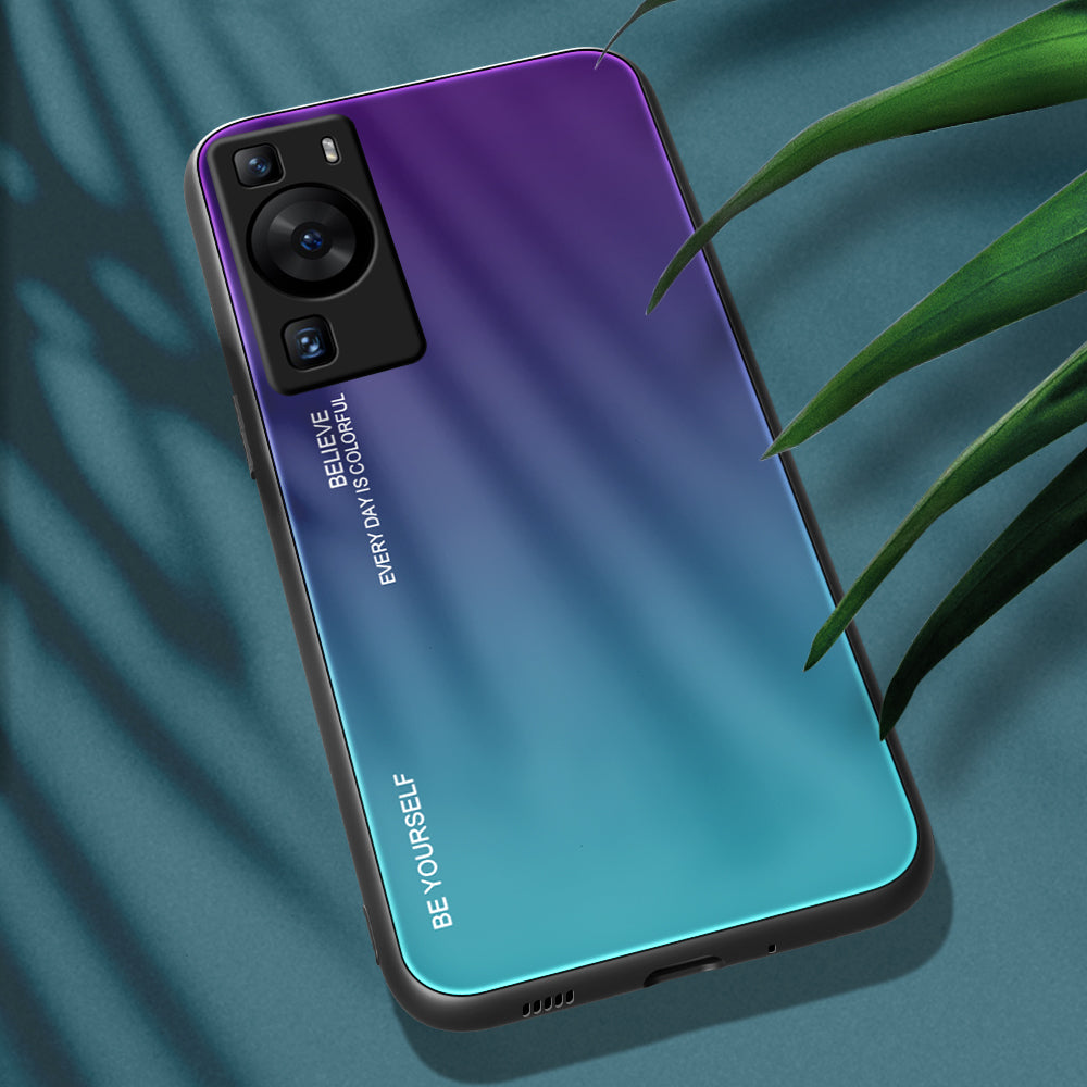 For Huawei P60 Gradient Color Back Shell Tempered Glass + PC + TPU Hybrid Protective Phone Case